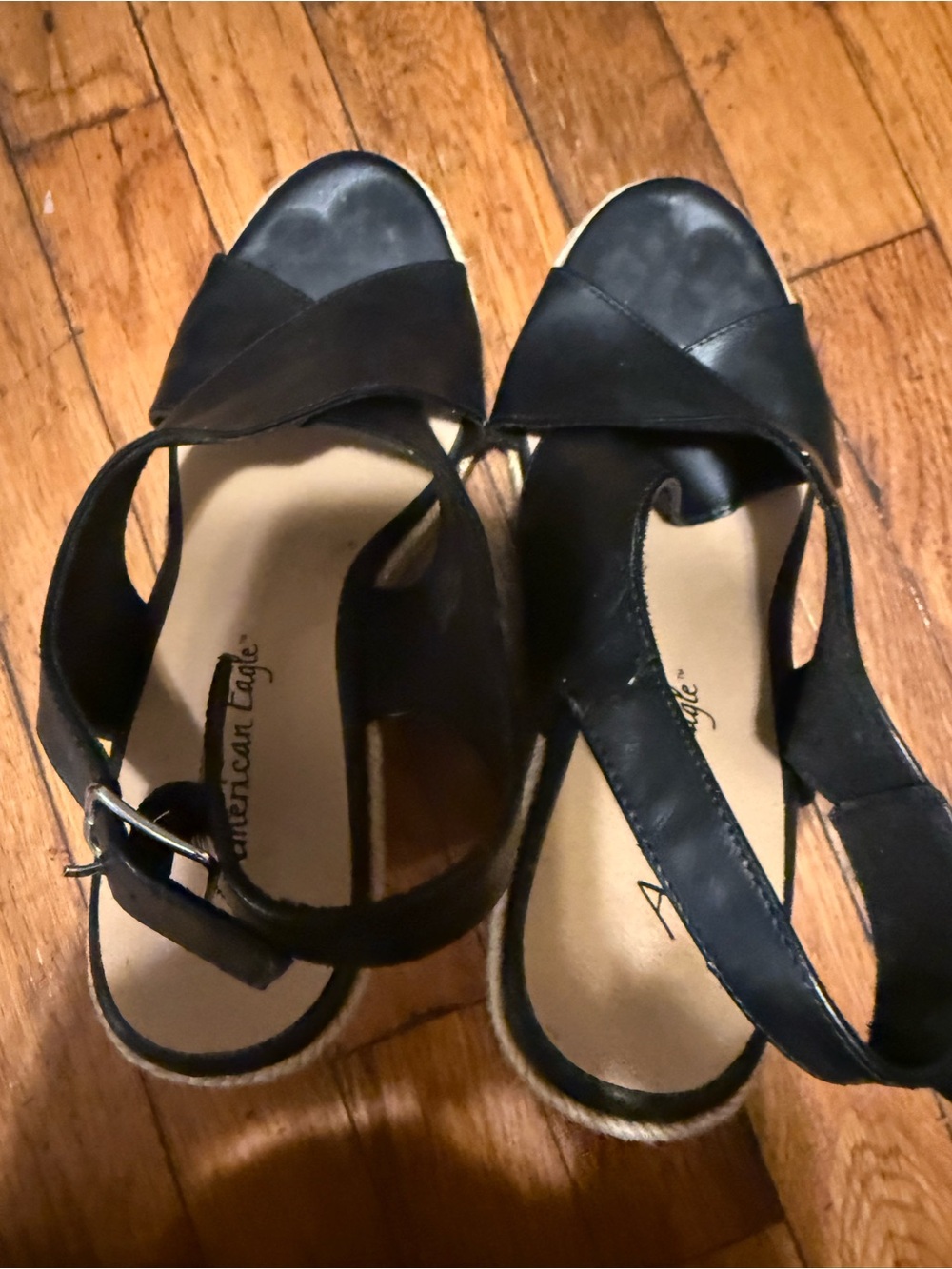 American Eagle Outfitters Black Cross-Strap Espadrille Wedge Sandals